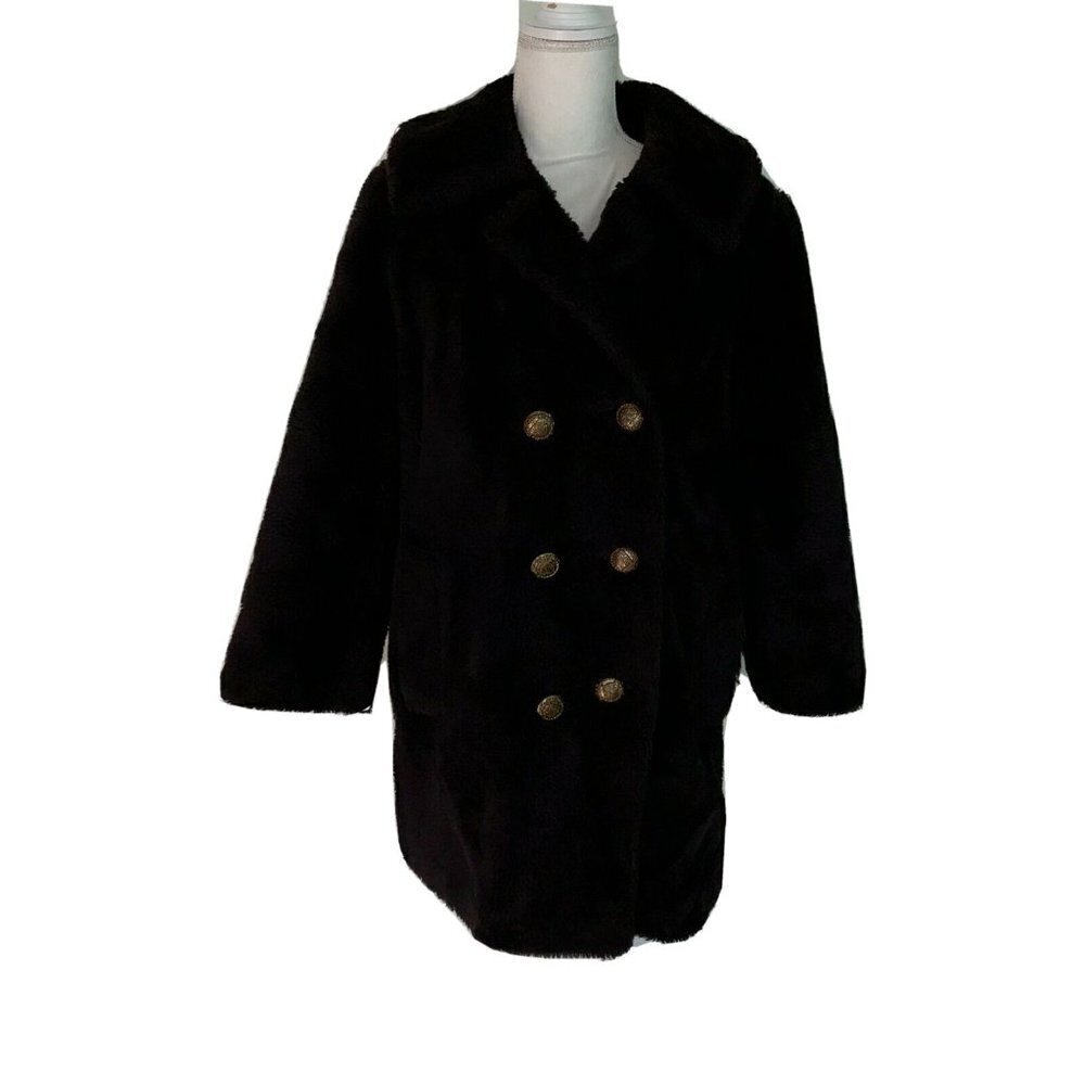 Vintage Teddy Coat Womens Double Breasted Long Sleeve Brown Orange Quilted Liner